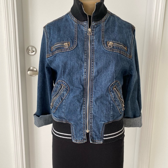 VIGOSS | denim bomber varsity jean jacket - Picture 7 of 11